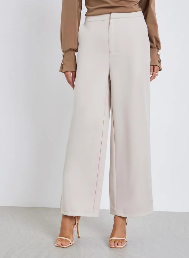 Styli Men Beige Wide Leg Trousers